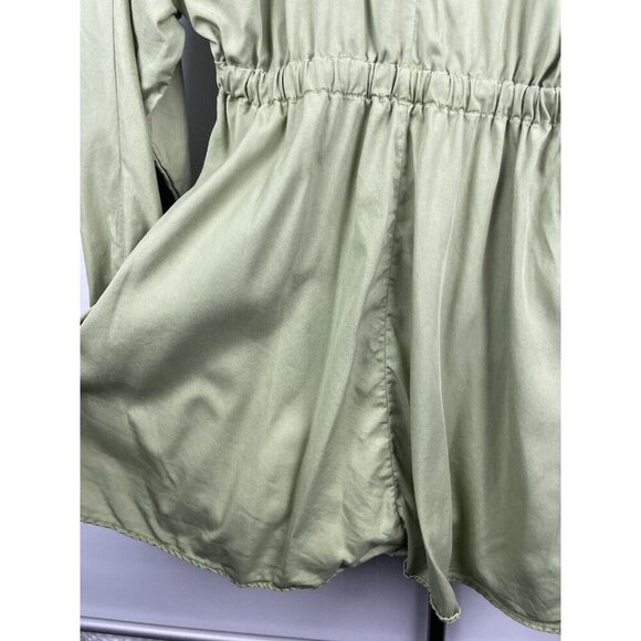 Zara Green 100% Lyocell Long Balloon Sleeve Cinched Waist Mini Dress Size XS - Picture 11 of 11